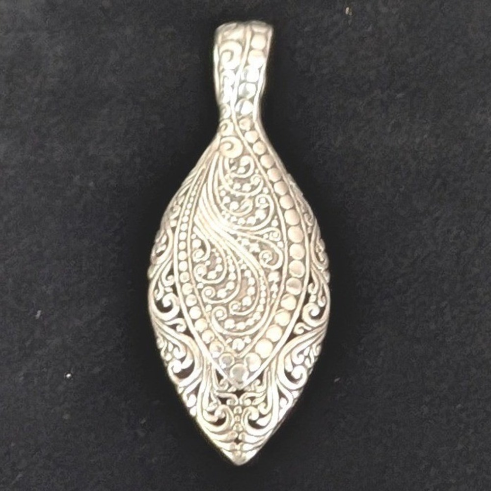 Sarda 925 Sterling Silver Filigree Scroll Leaf Pendant Indonesia Bali 2.25inch